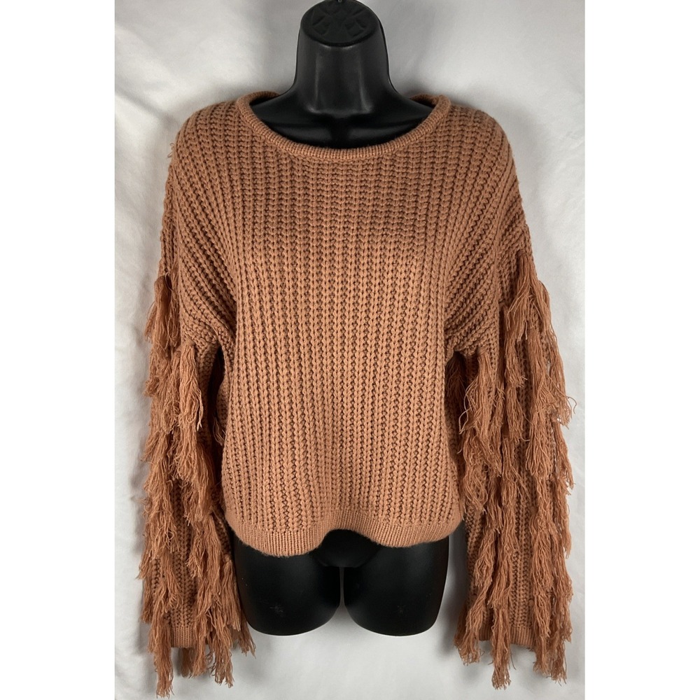 Blue B Collection Women's Small All About The Fringe Rusty Brown Sweater Winter